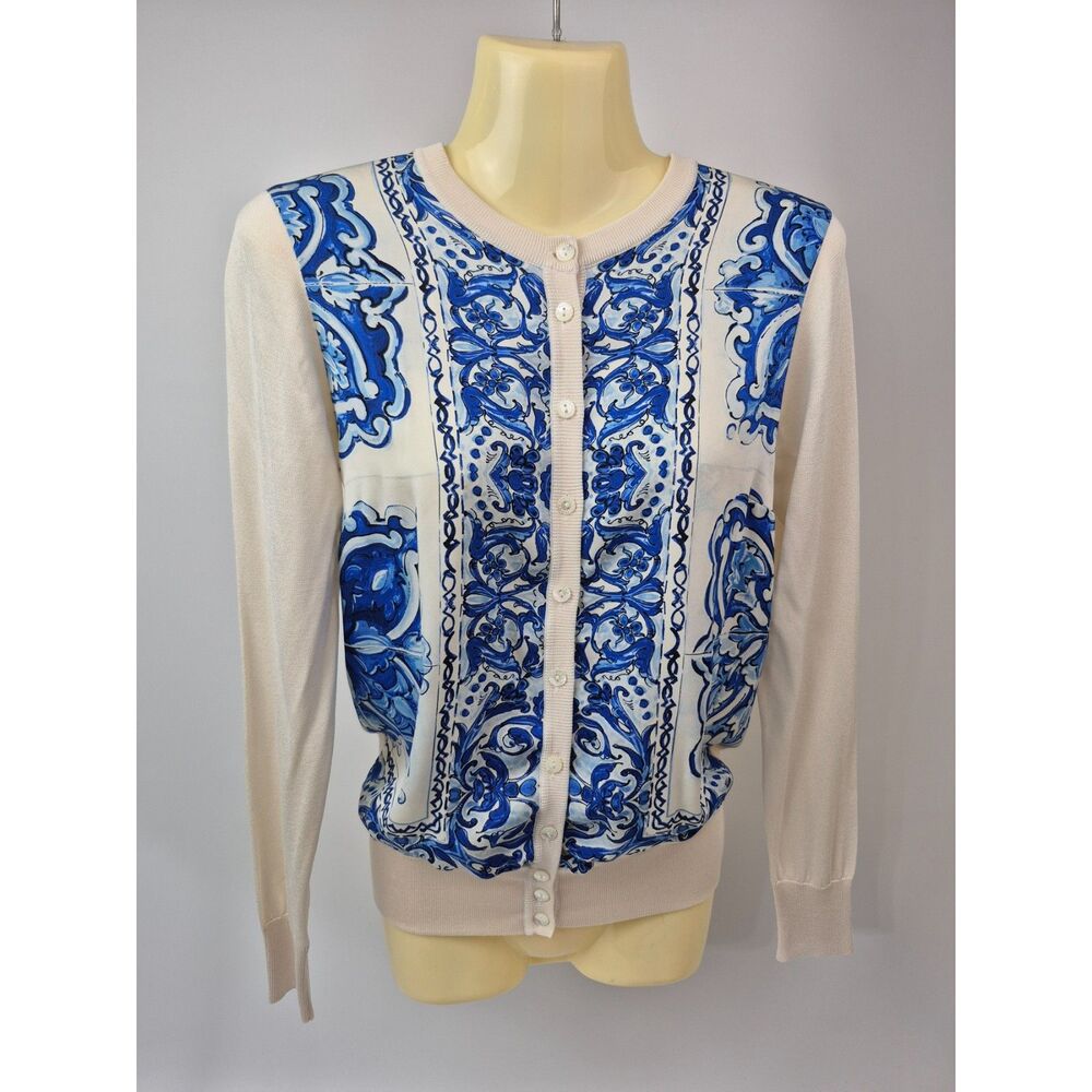 Dolce & Gabbana Women's Blue Majolica Print Silk Cardigan Size 40 IT